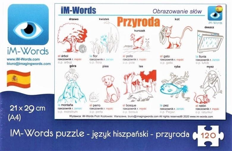 iM-Words Puzzle 96 elementów Język Hiszpański - Przyroda