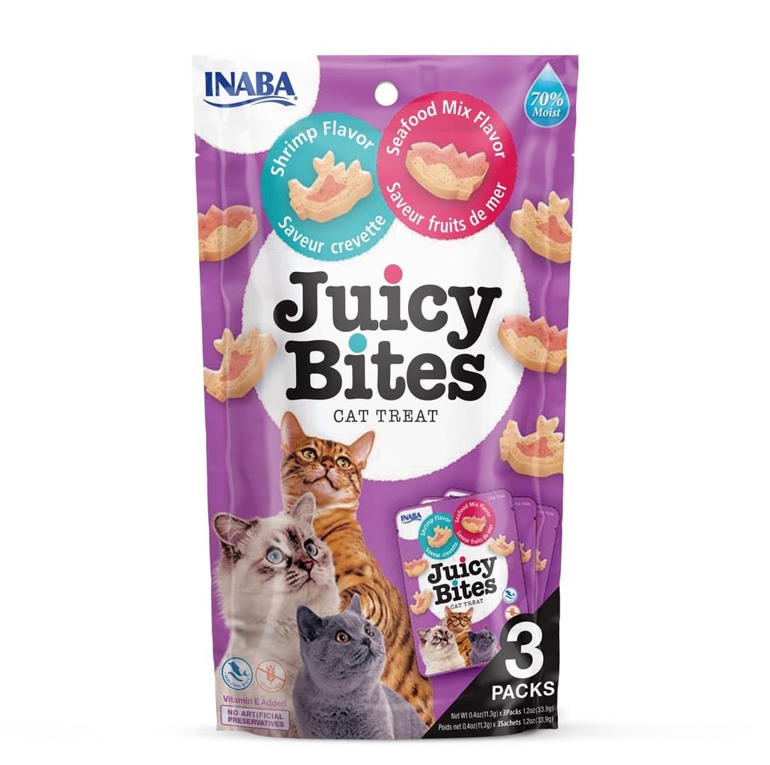 INABA Juicy Bites przysmak dla kota krewetki i owoce morza 3 x 11,3 g