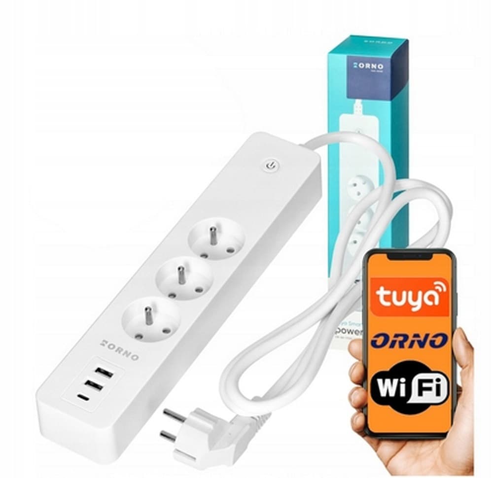 Inteligentna Listwa Zasilająca ORNO (3 Gniazda + 2 USB + 1 USB-C) 1.8m