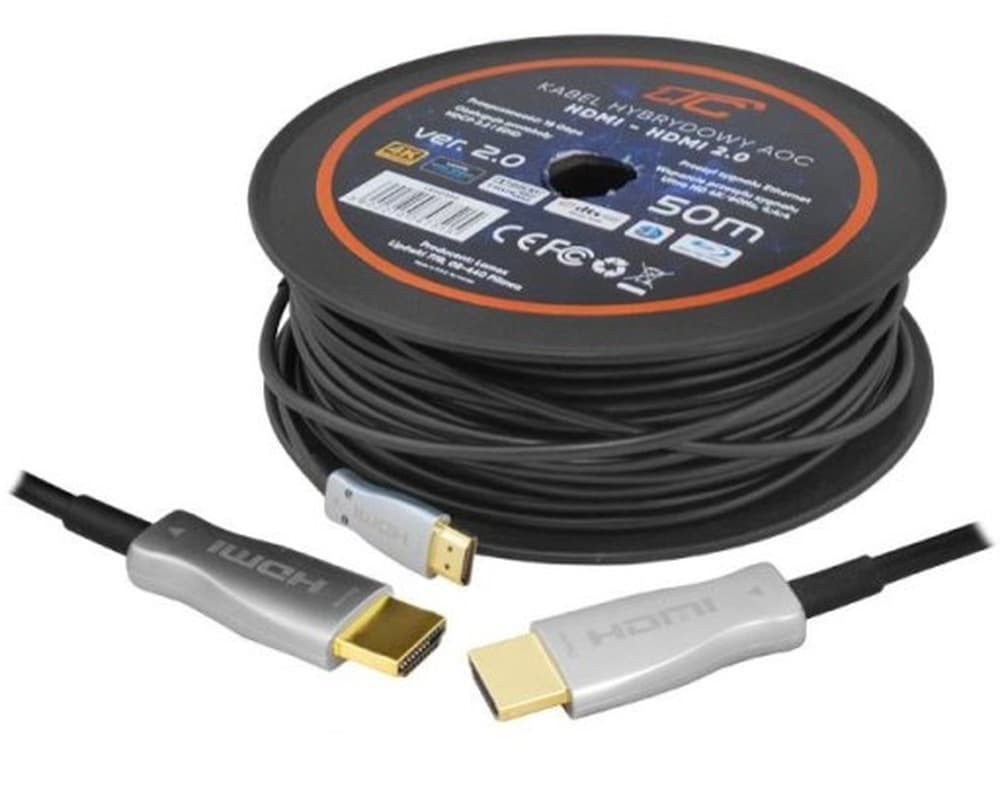 Kabel HDMI 50m, męski-męski, Ethernet, 8K 60Hz, Aktywny Optyczny (AOC)