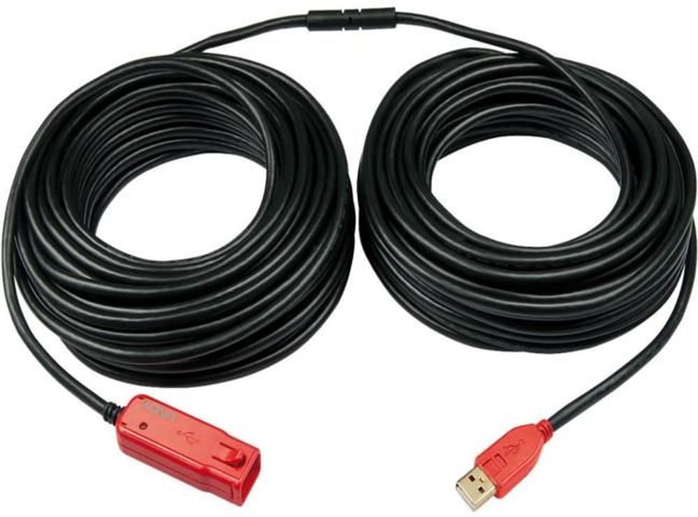 Kabel Lindy 42923 USB 2.0 A Męski - USB A Męski, 30m, Czarny/Czerwony