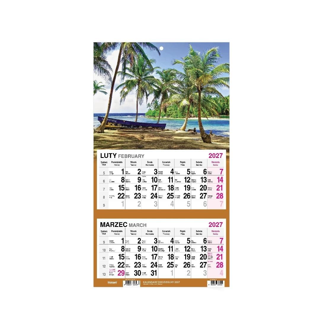 Kalendarz 2027 Dwudzielny Wyspa format 30,8 x 55,4 cm