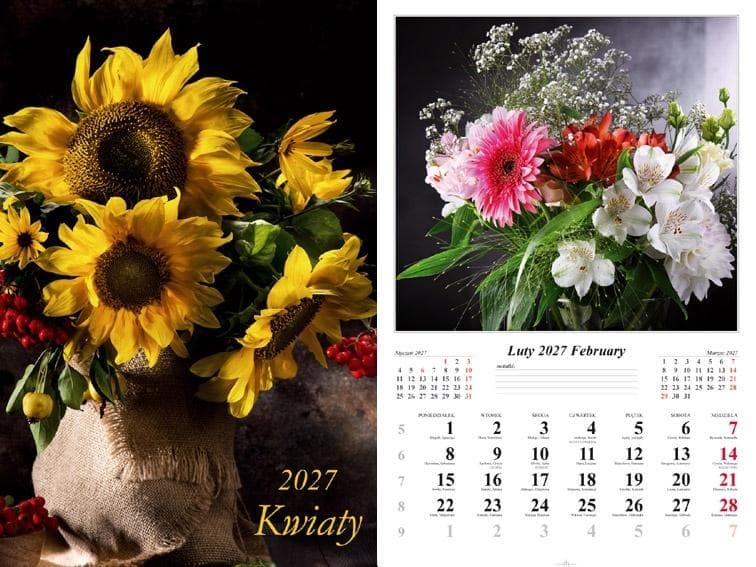 Kalendarz ścienny 2027 Kwiaty wieloplanszowy 6 kart 32x48 cm Radwan