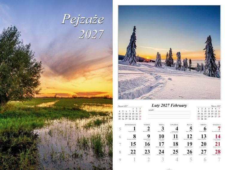 Kalendarz ścienny 2027 Pejzaże - format 480x320 mm Radwan