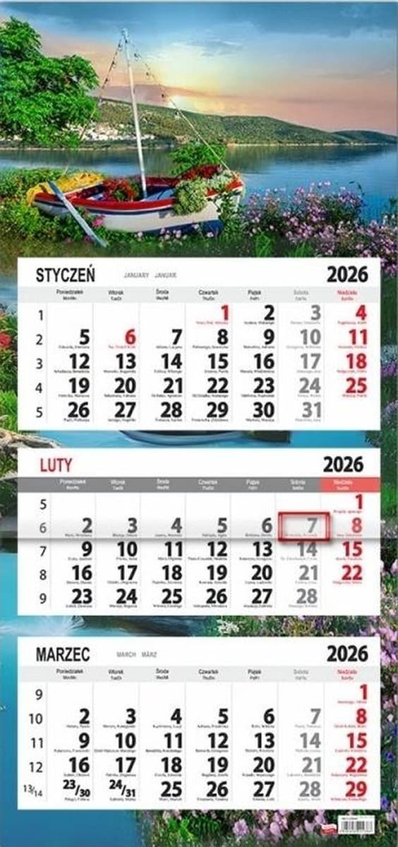 Kalendarz trójdzielny SB12-5 Łódka na rok 2026