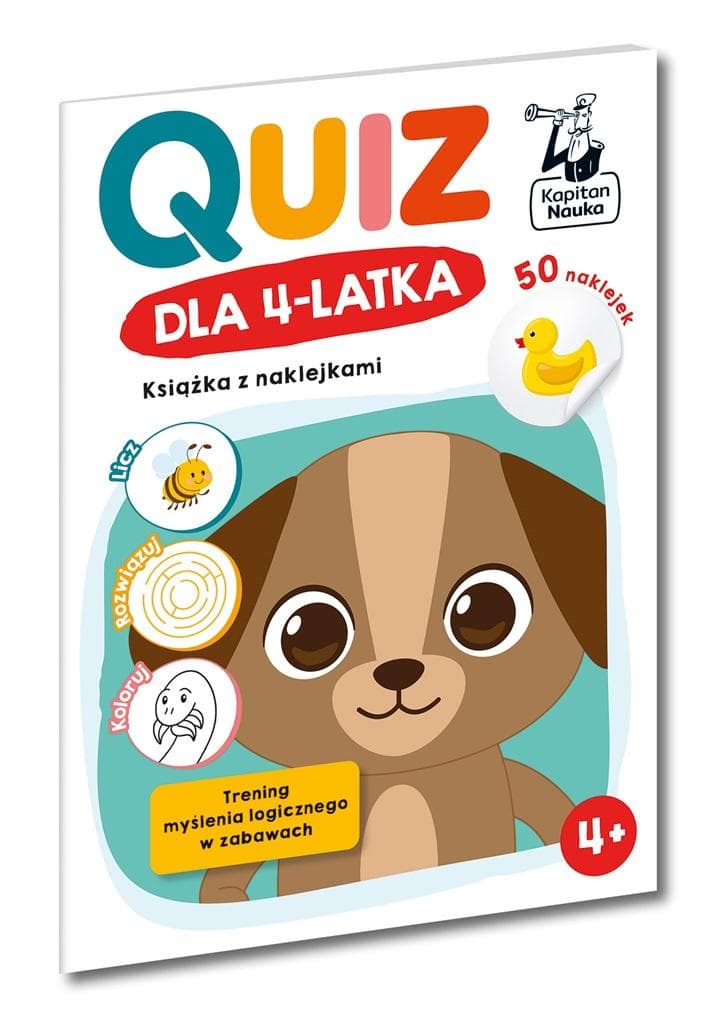 Quiz dla 4-latka. Kapitan Nauka. Książka edukacyjna z naklejkami