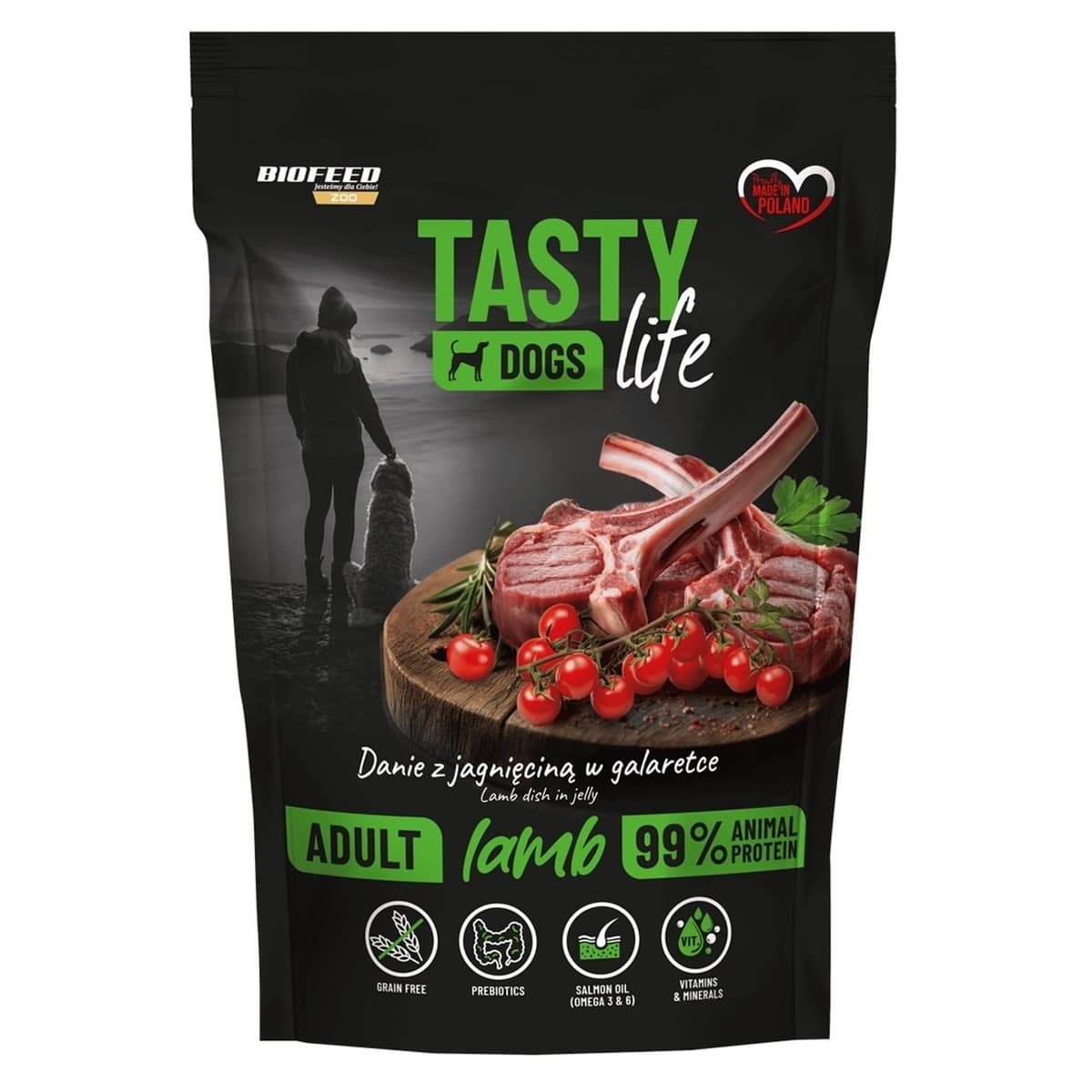Karma mokra dla psa BIOFEED Tasty dog life jagnięcina 90% saszetka 500 g