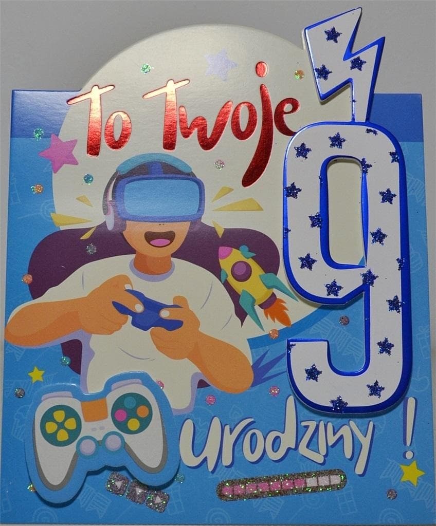 Karnet na Urodziny 9 z folią