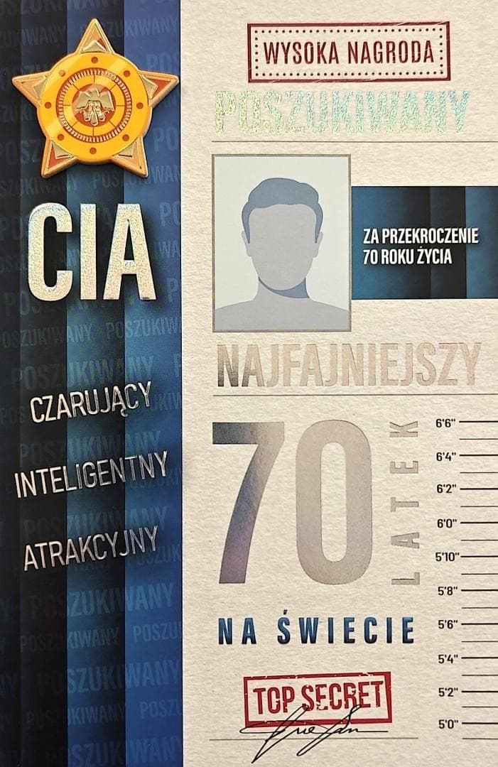 Karnet urodzinowy męski z życzeniami 70 lat