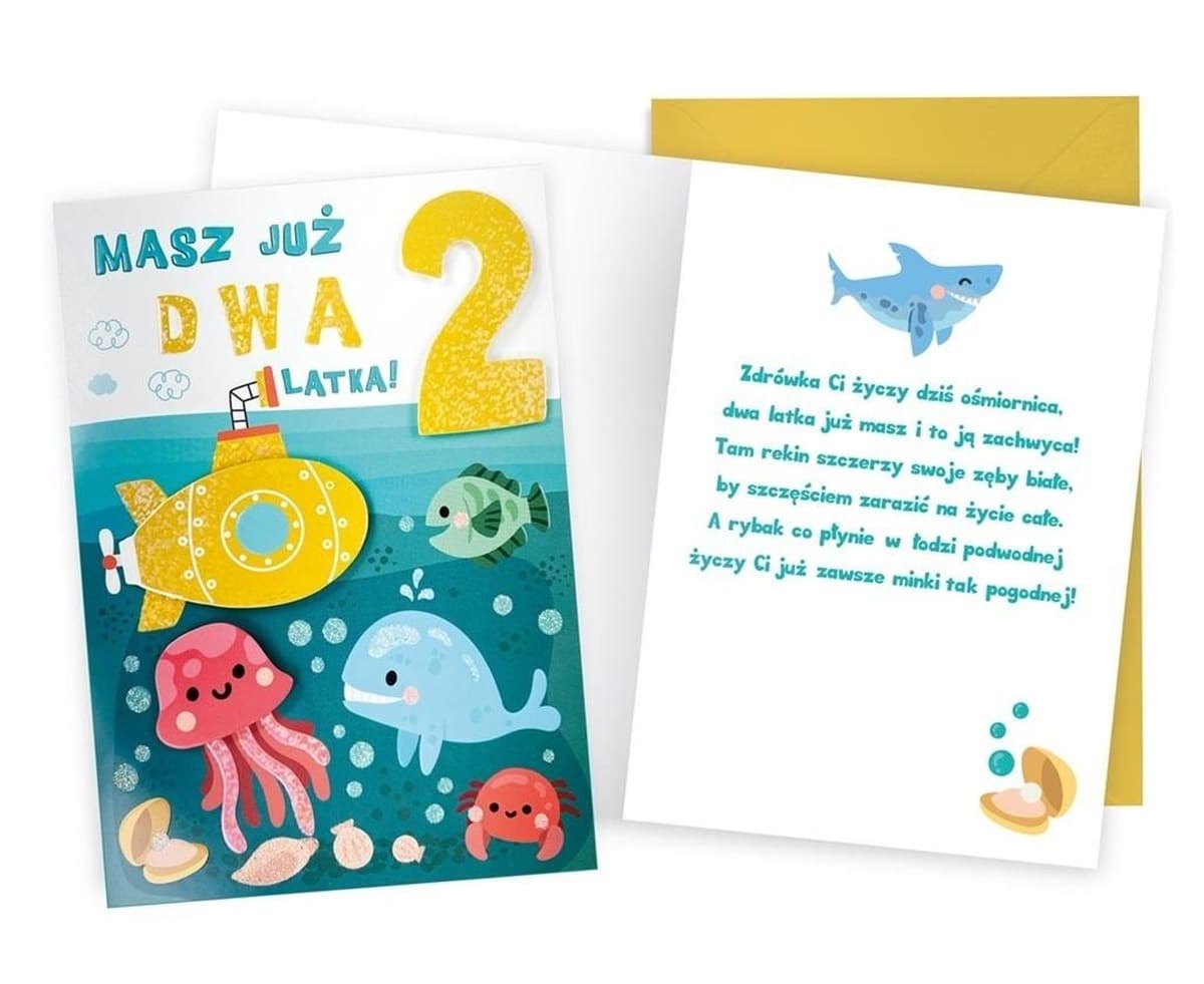 Karnet urodzinowy z motywem ośmiornicy na drugie urodziny