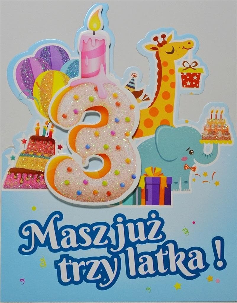 Karnet na Urodziny 3 z życzeniami