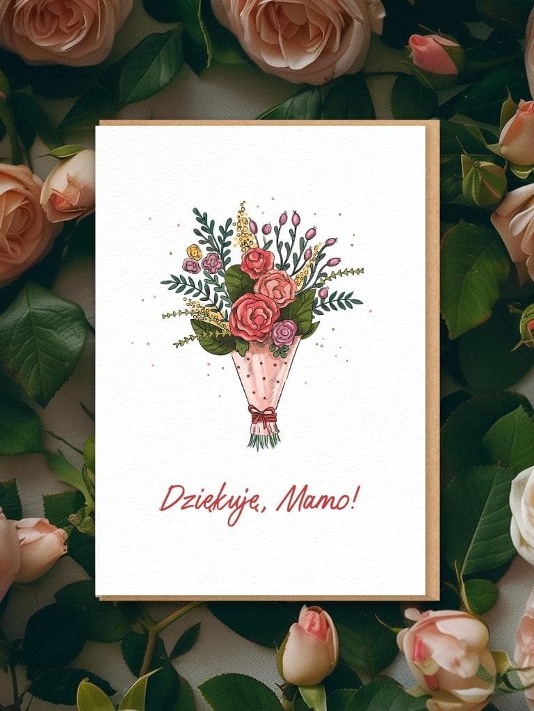 Kartka okolicznościowa Dziękuję Mamo z kopertą