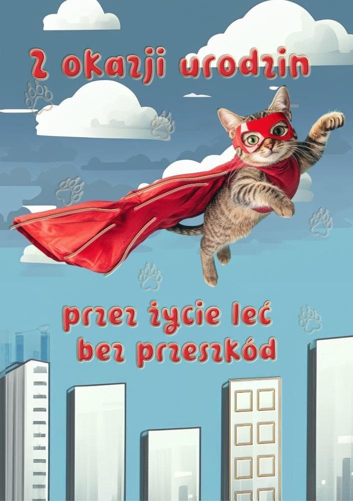 Kartka okolicznościowa urodzinowa z kotem i kopertą