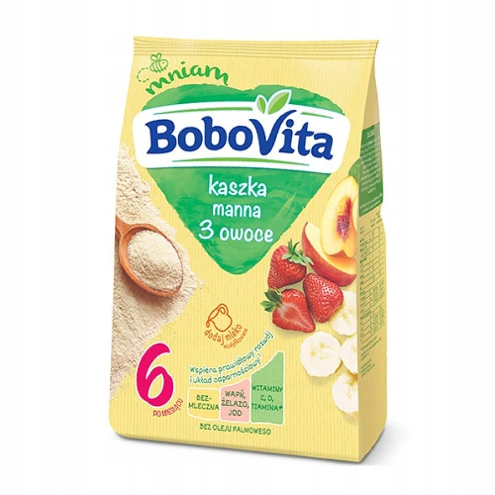 BoboVita Kaszka manna 3 owoce po 6 miesiącu 180 g