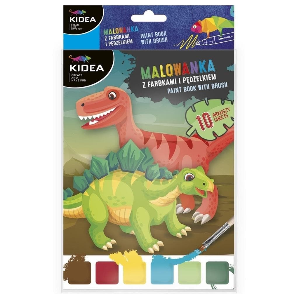 Kidea Malowanka z farbkami i pędzelkiem Dinozaury