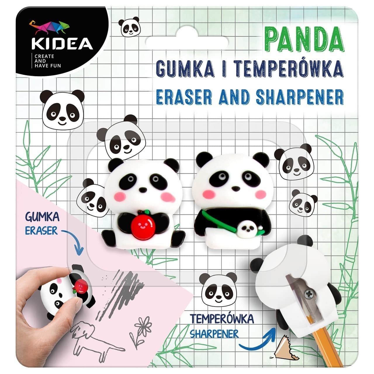 Kidea Panda Zestaw szkolny - gumka i temperówka