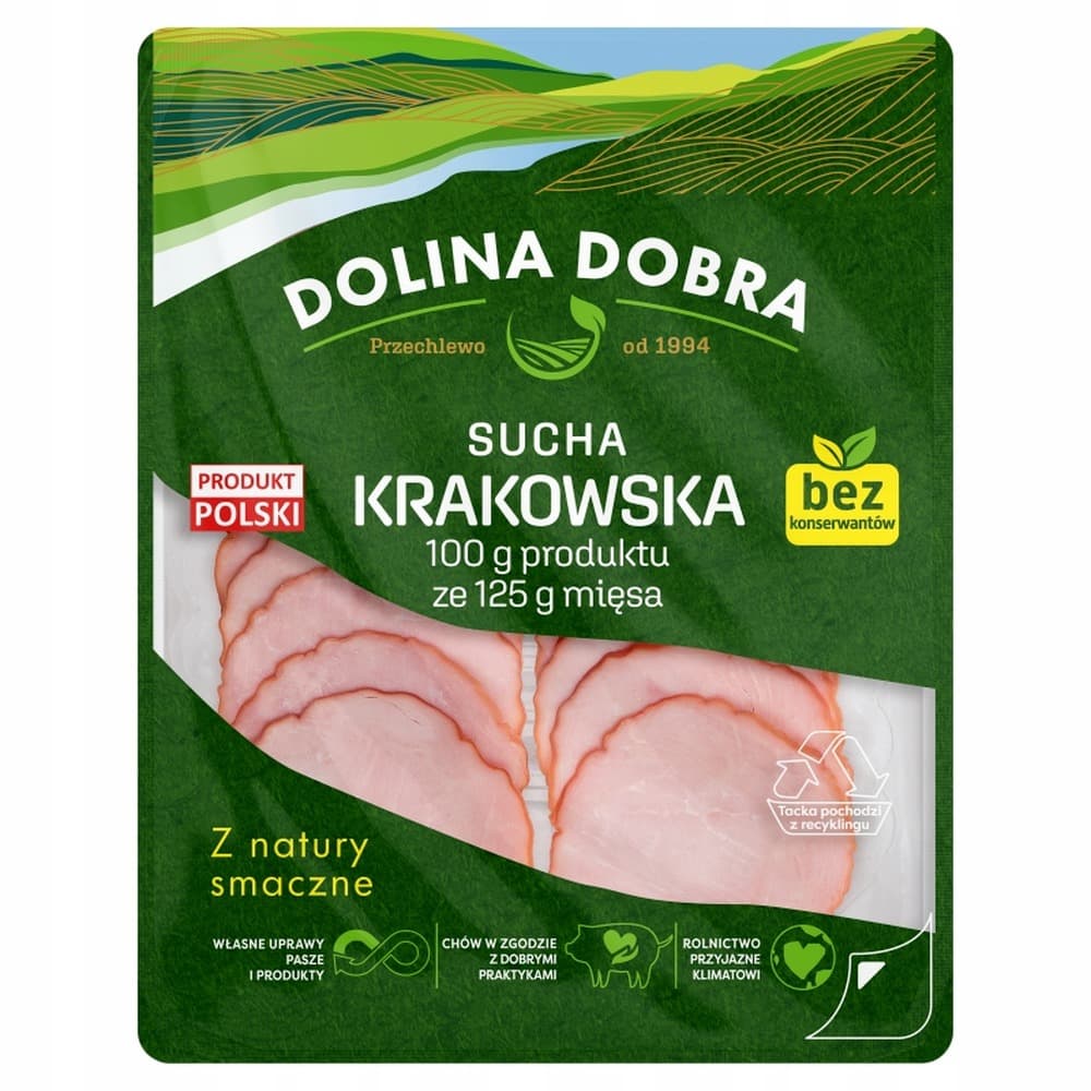 Krakowska bez konserwantów w plastrach 90g Dolina Dobra