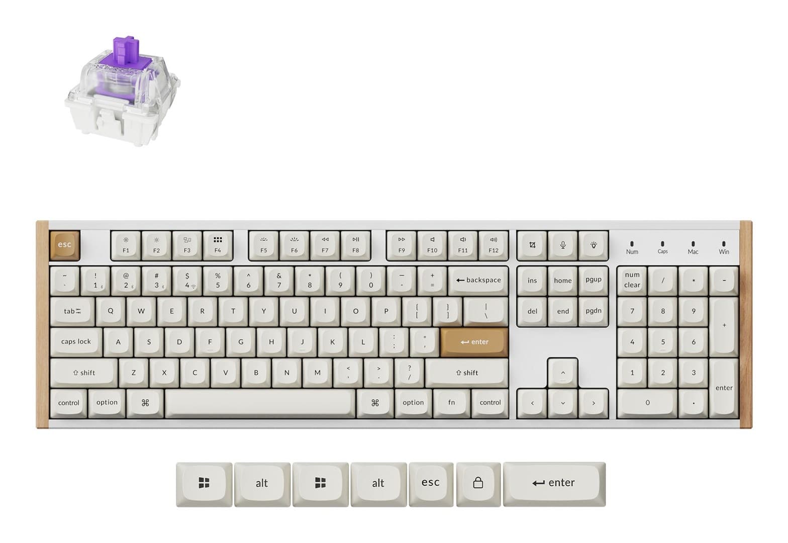 Klawiatura gamingowa Keychron K10 HE, bezprzewodowa/przewodowa, RGB, QWERTY US, biała z drewnem