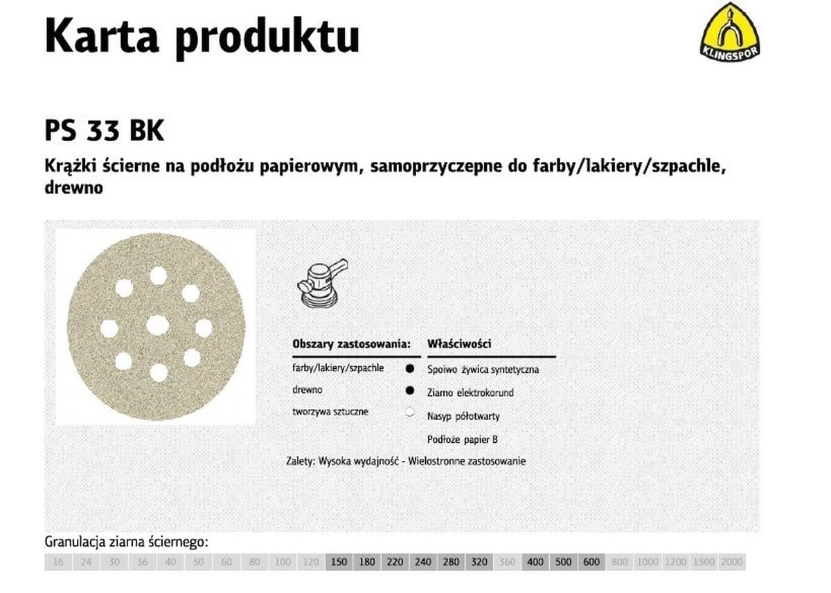 KLINGSPOR Krążek Ścierny Samoprzyczepny 225mm PS33BK gr.220 (50szt.)
