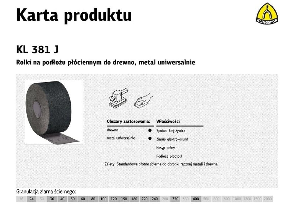 KLINGSPOR Rolka na podłożu płóciennym KL381J 200mm gr. 80 (50mb)