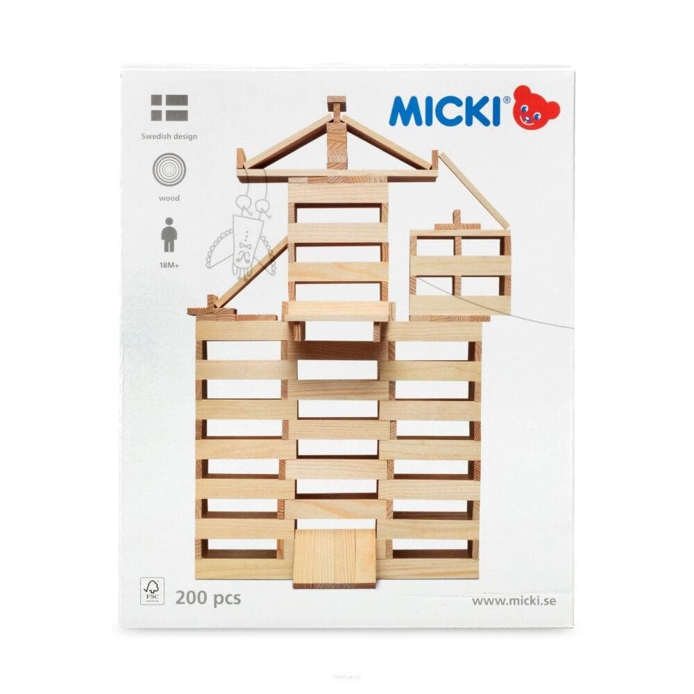 Drewniane klocki konstrukcyjne Micki 200 sztuk w pudełku
