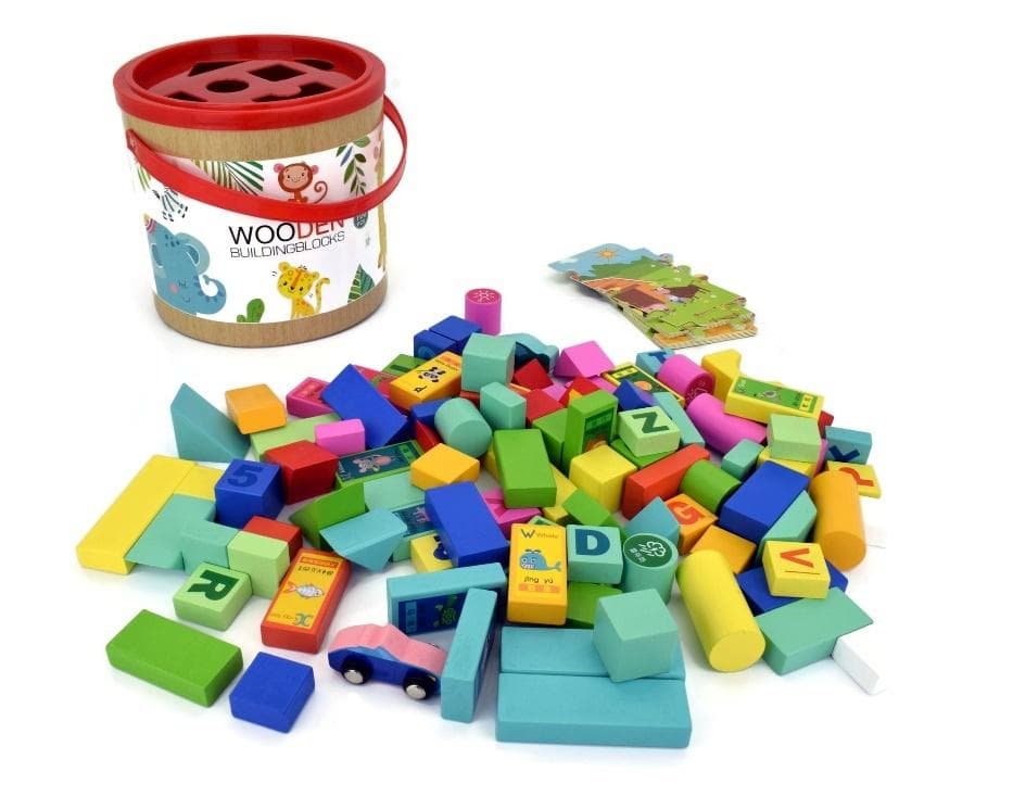 Klocki drewniane kolorowe 100 elementów z sorterem Pro Kids