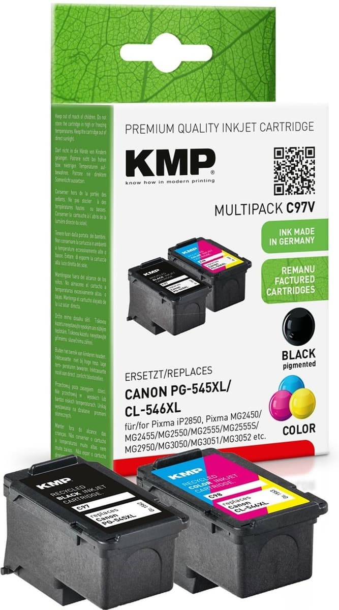 KMP C97V Zamiennik tuszu Canon XL (2 szt.) Czarny, Cyjan, Magenta, Żółty