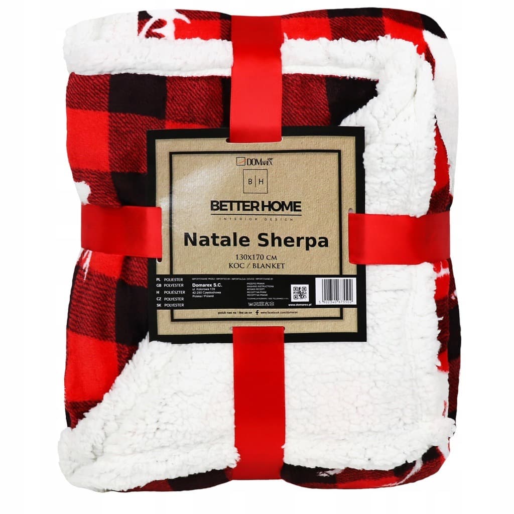 Koc flannel sherpa 130x170 cm wzór drukowany świąteczny