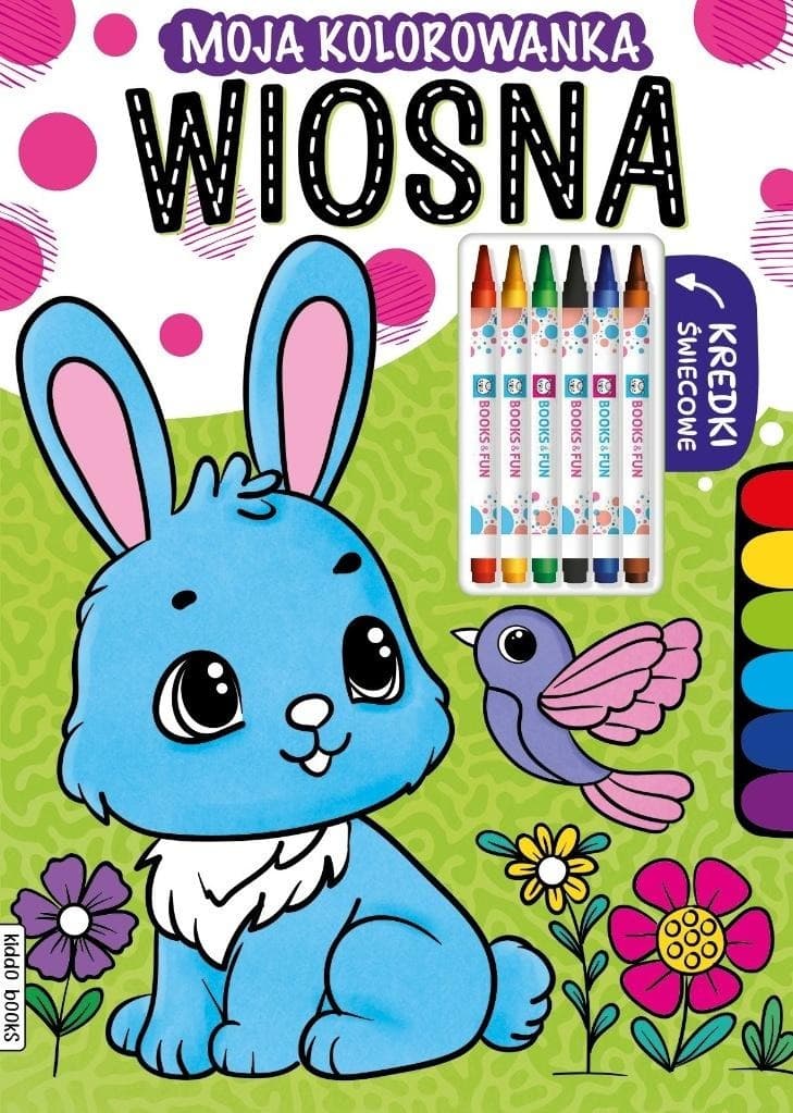 Kolorowanka dla dzieci Wiosna z kredkami świecowymi