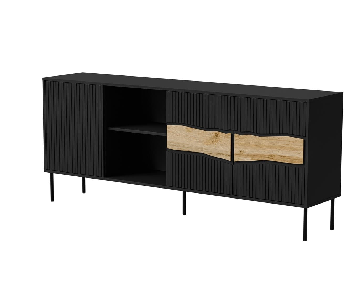 Komoda czarna 190x40x80 cm z oświetleniem LED