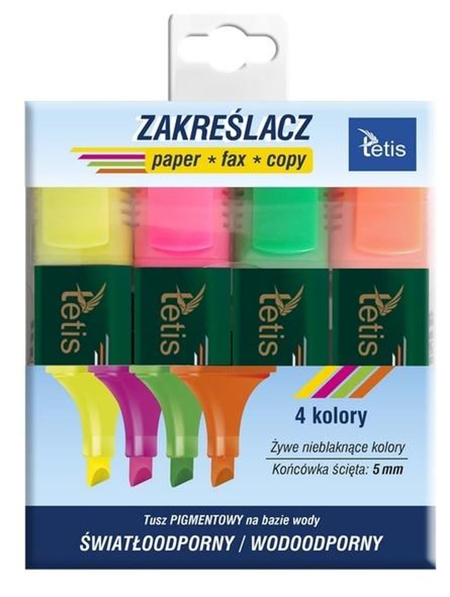 Komplet zakreślaczy płaskich 5 mm 4 kolory
