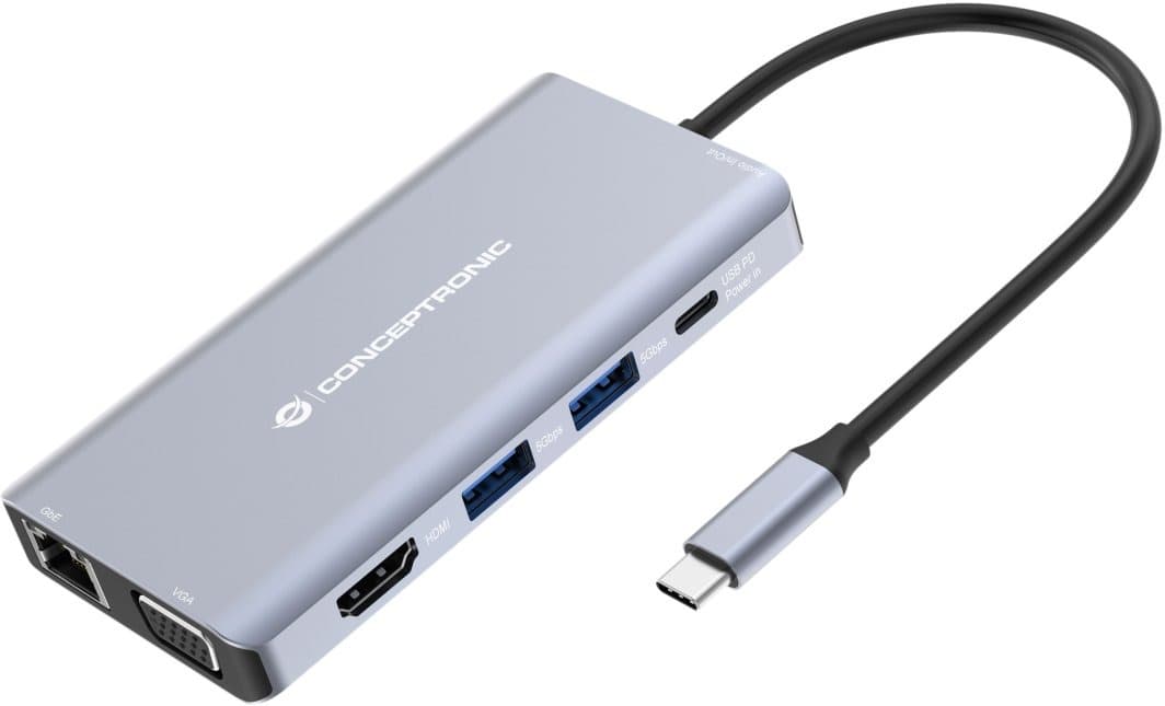 Koncentronic 10-1 Dock USB-C do HDMI/2xUSB-A/GbE/AUX/+ 25cm