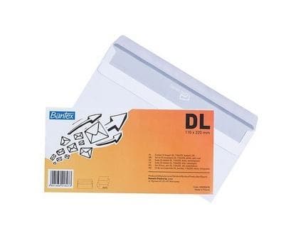 Koperta biała DL 22x11cm 25szt BANTEX