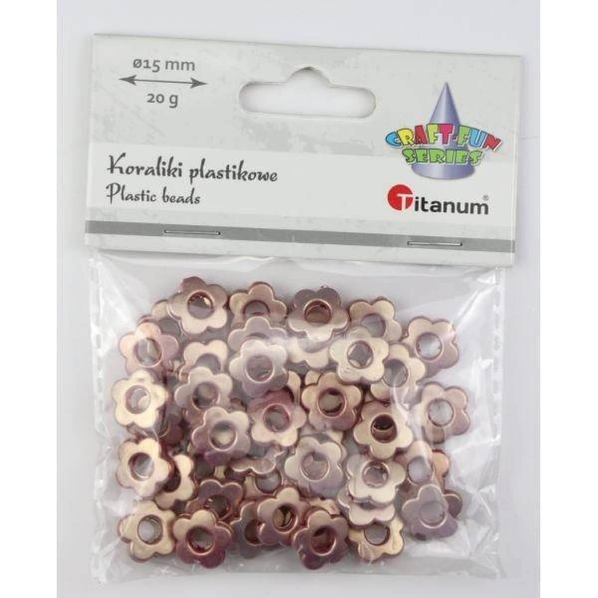 Koraliki plastikowe kwiatki brudnoróżowe 15 mm 20 g