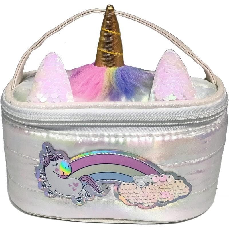 Kosmetyczka puff Jednorożec biała z rączką