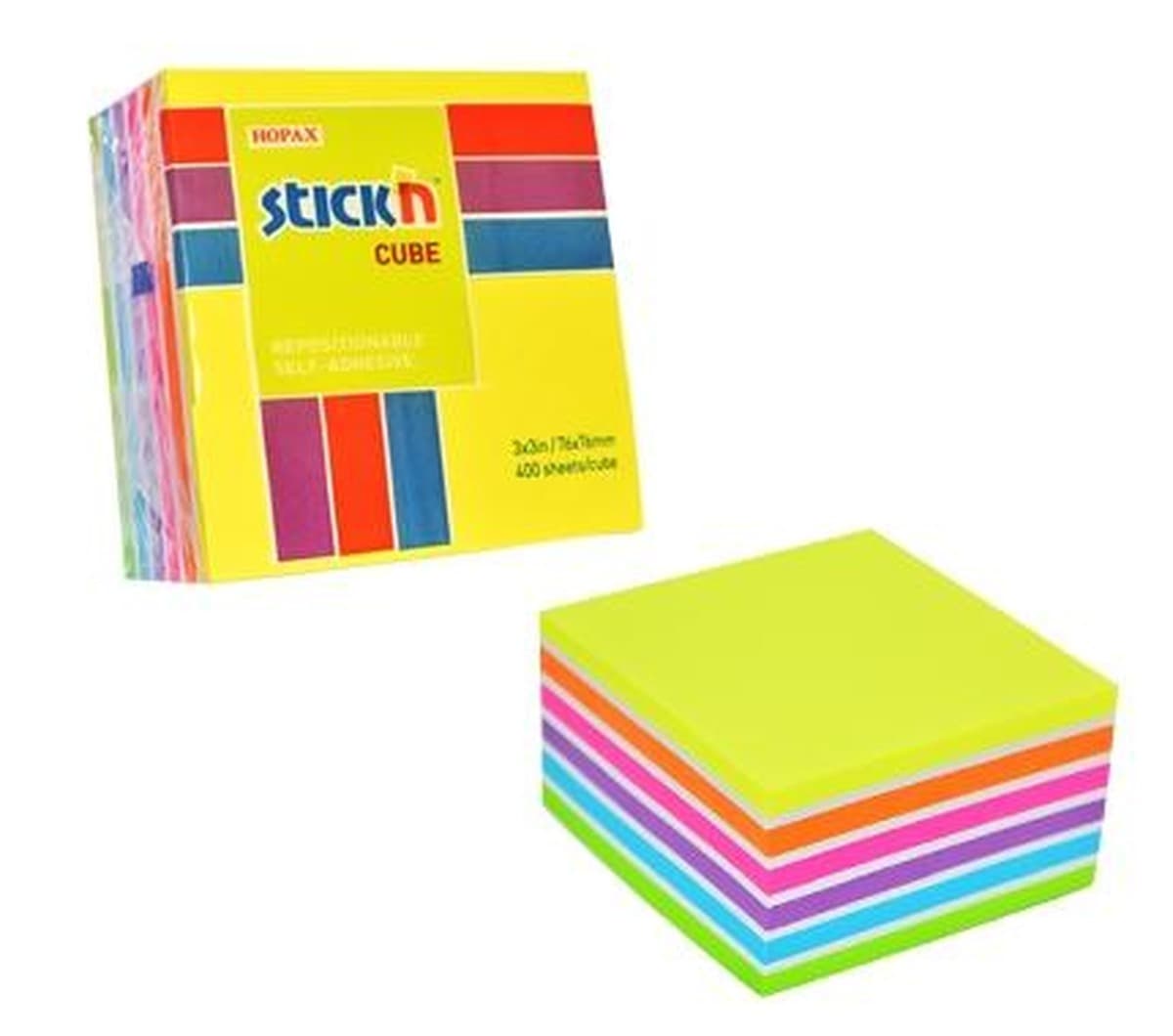 Kostka z karteczkami samoprzylepnymi 7 kolorów neonowych i pastelowych STICKN