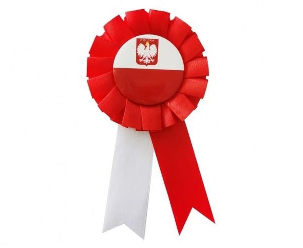 Kotylion biało-czerwony narodowy Godan 7,5 cm x 14 cm