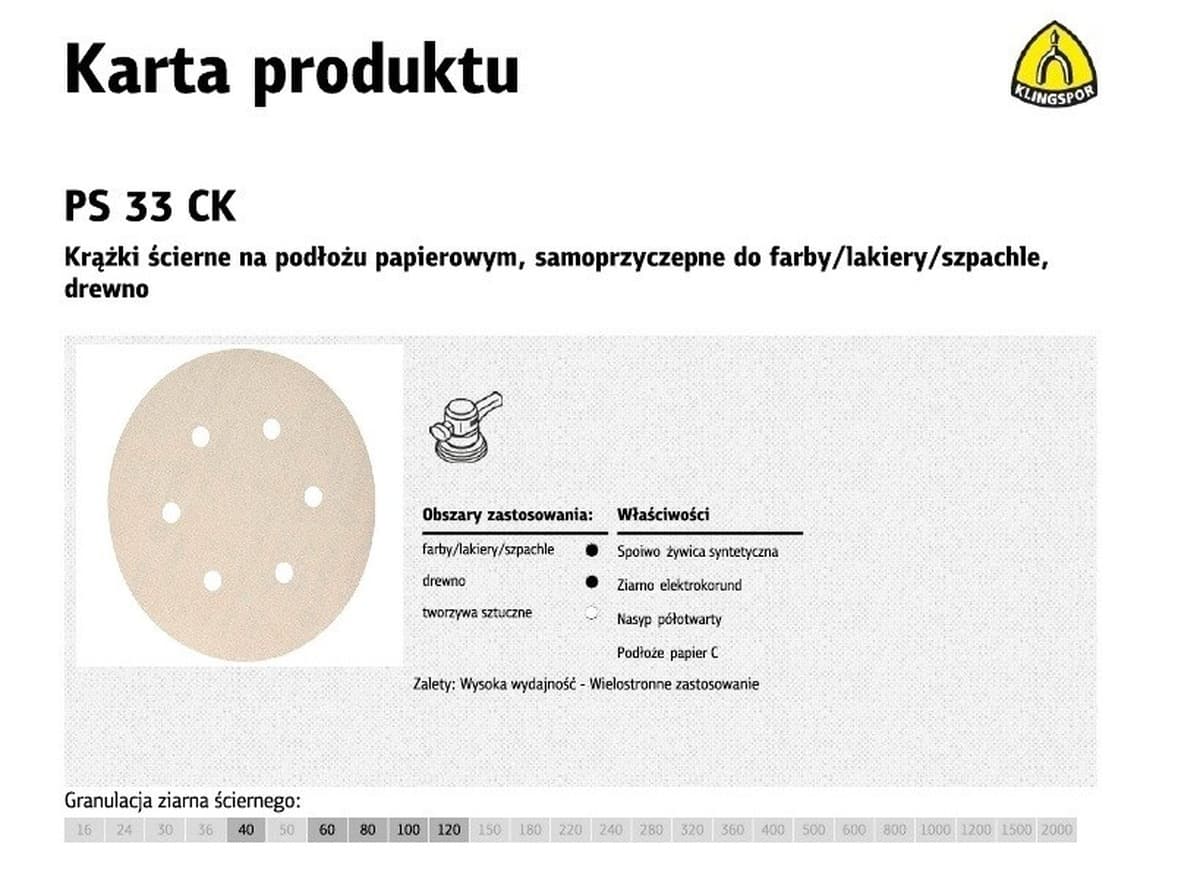Krążek ścierny samoprzylepny Klingspor PS33CK 150mm, ziarno 40, GLS3 (opak. 100 szt.)