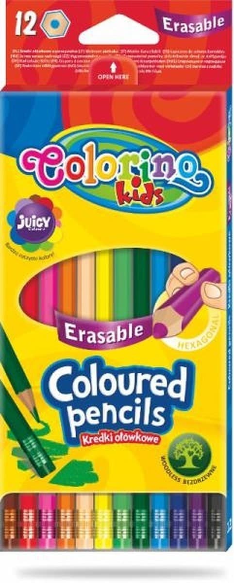 Kredki ołówkowe Colorino Kids heksagonalne z gumką 12 kolorów