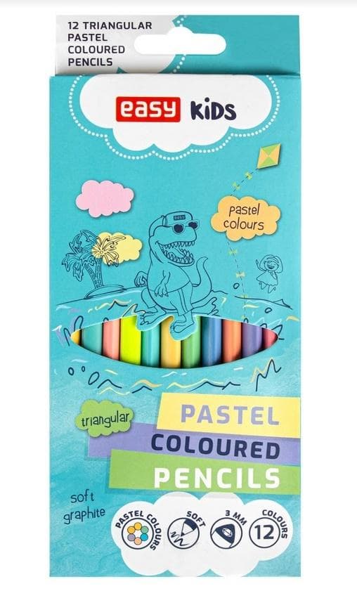 Easy Stationery Kredki pastelowe trójkątne 12 kolorów