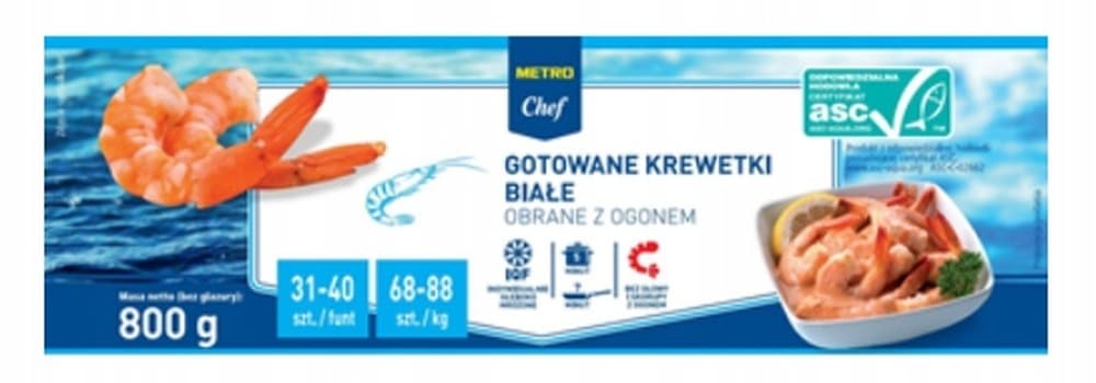 EBI Sushi Ebi Mrożone krewetki białe, obrane, oczyszczone z ogonkami, gotowane 250 g