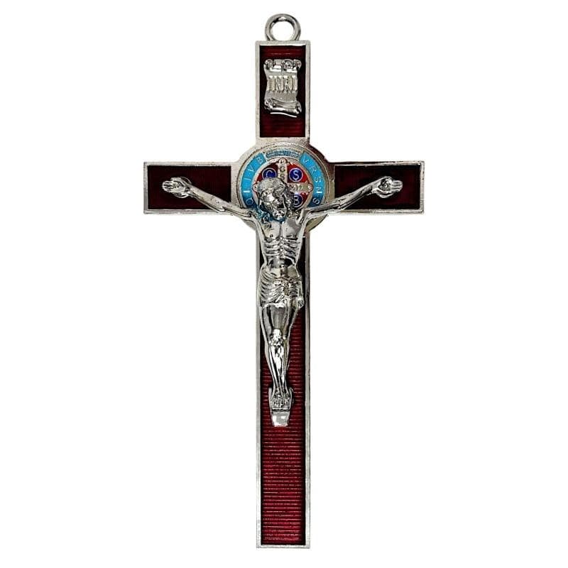 Krzyż Świętego Benedykta metalowy czerwony 30 cm