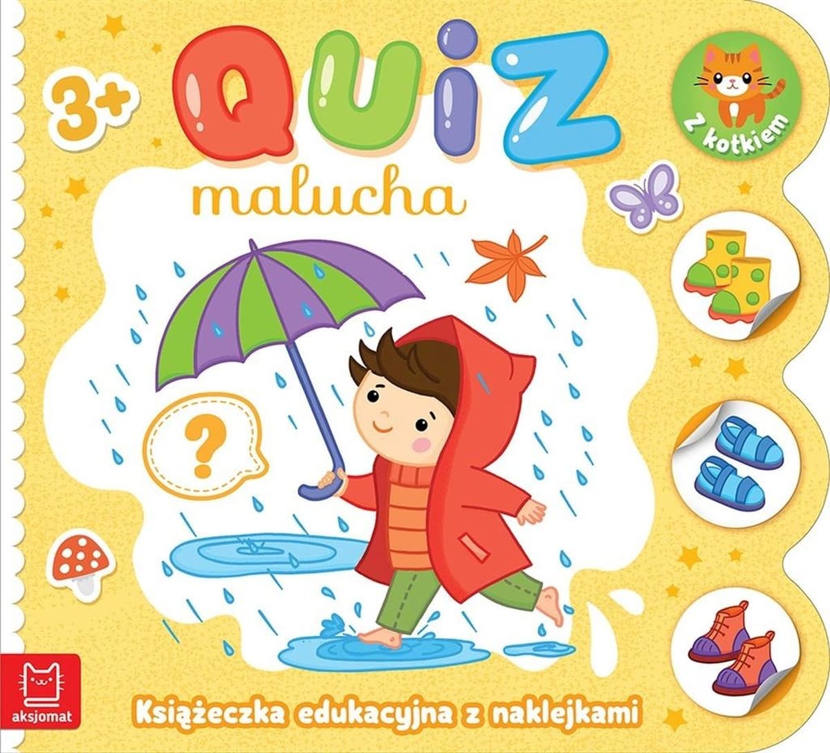 Książeczka edukacyjna z naklejkami z kotkiem. Quiz malucha 3+. Książeczka edukacyjna dla dzieci