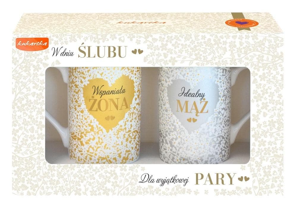 Kubek komplet Ślub - Porcelanowy zestaw prezentowy 2 x 275 ml