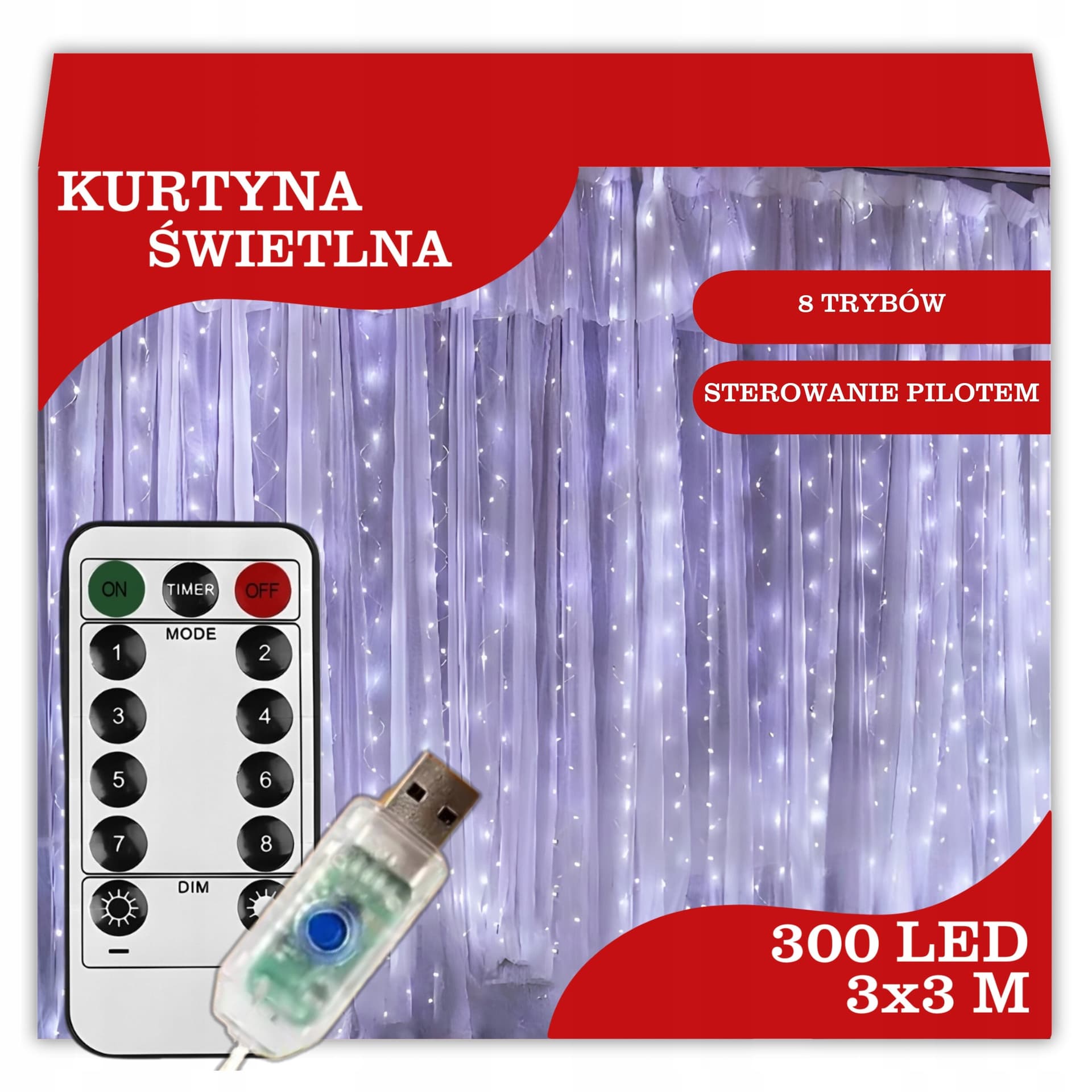 Kurtyna świetlna LED 3x3m chłodna biel