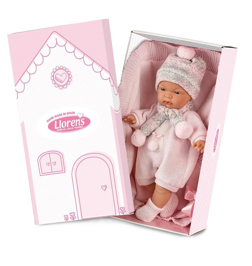 Lalka Llorens Joelle 38 cm - Płacząca, z różowym kocykiem