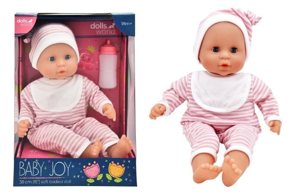 Lalka Baby Joy 38 cm w paski ubranku