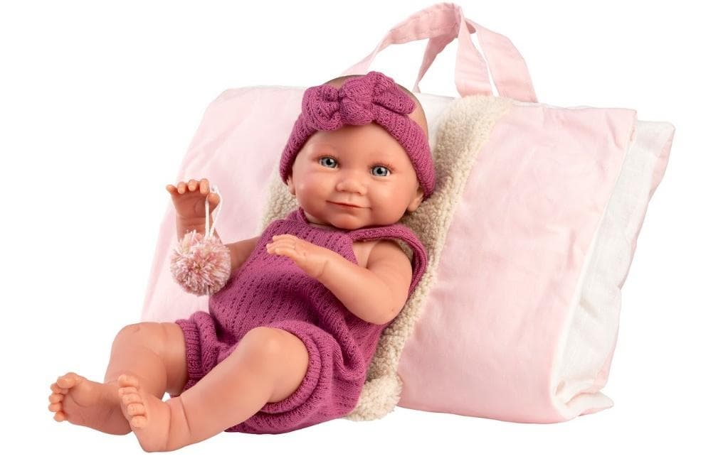 Lalka Llorens Nica 40 cm - Bobas, w różowym śpiworku