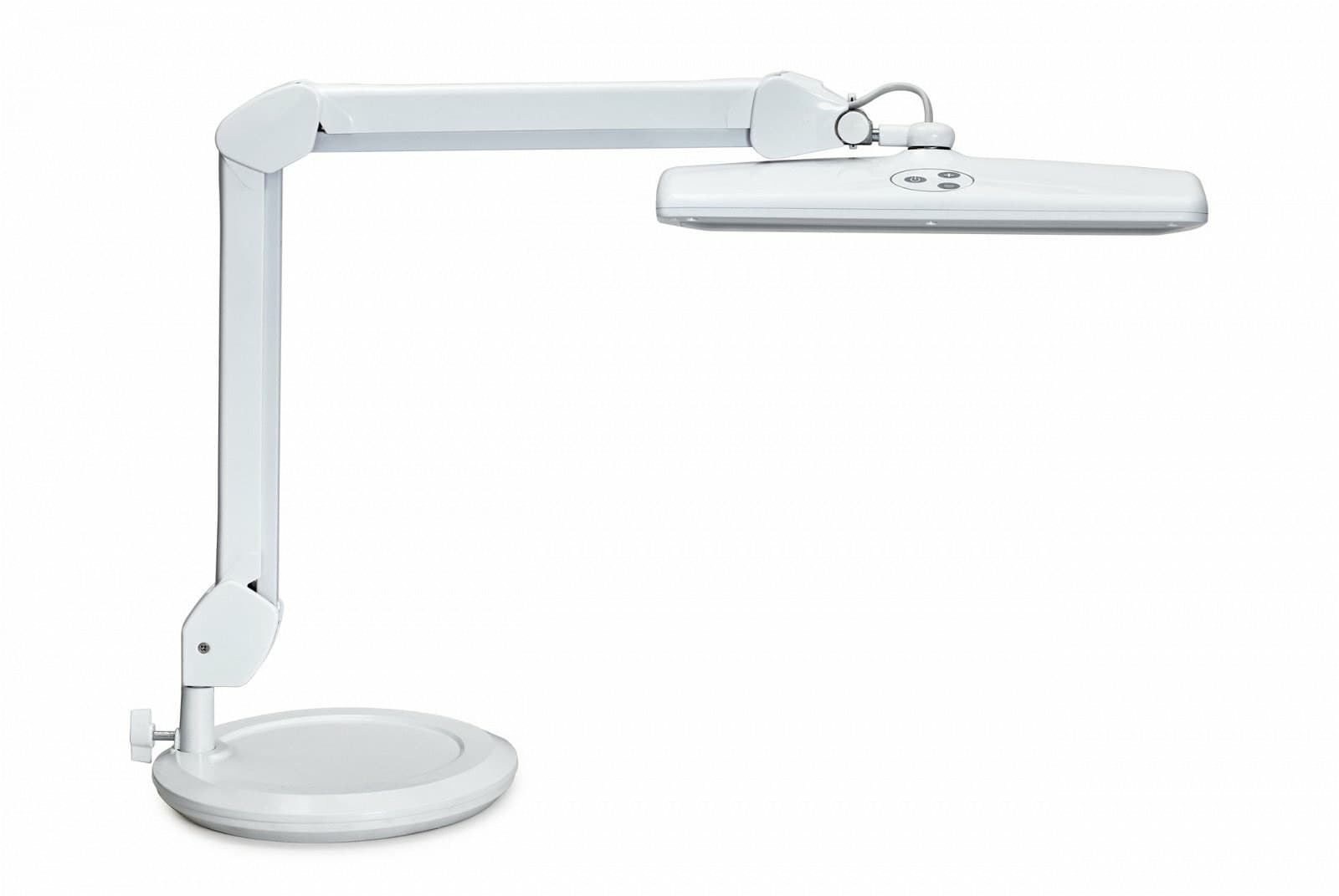 Lampa biurkowa LED MAUL Intro, ściemniana, biała, z podstawą