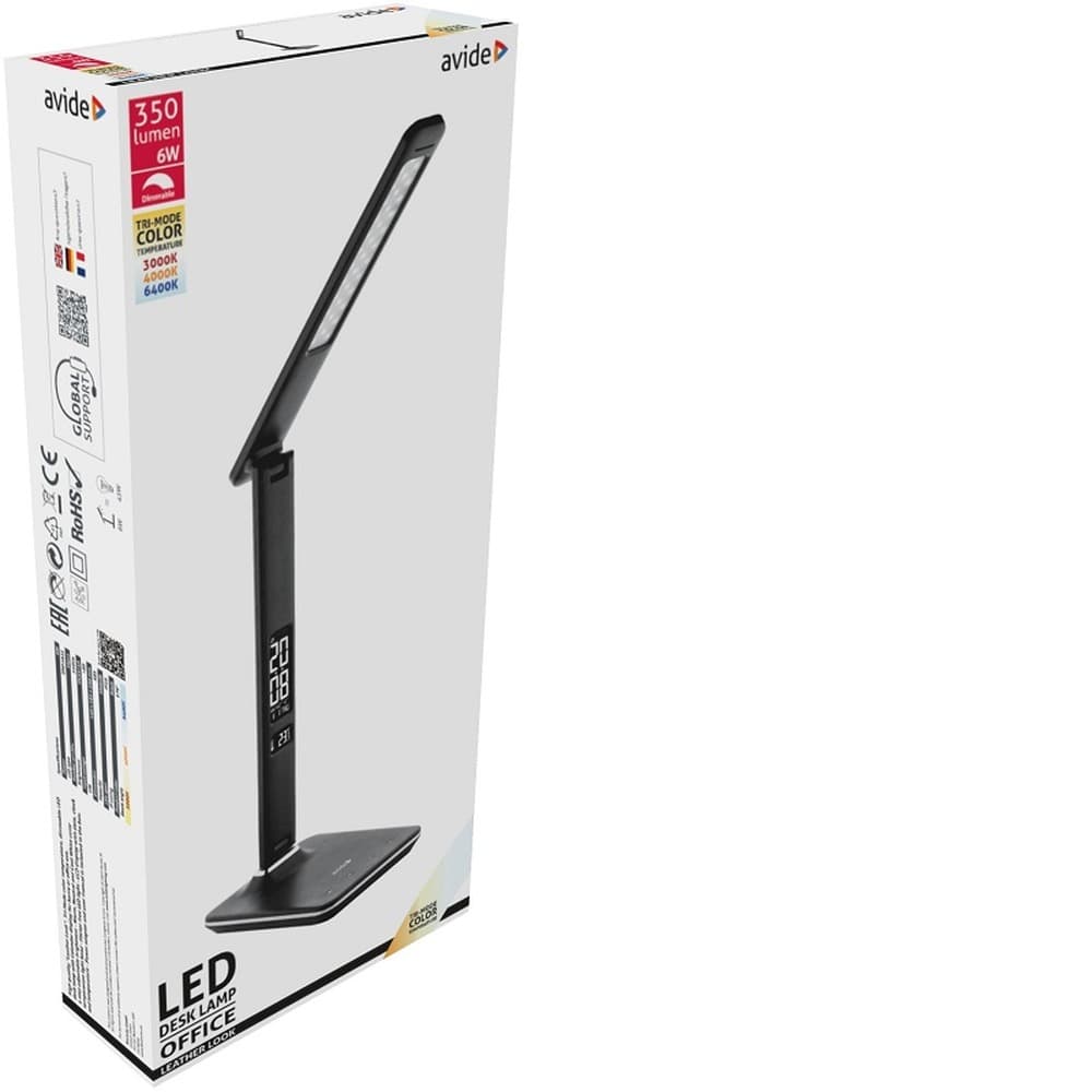 Lampa stołowa LED Avide ABLDL-OLC-6W-BL Czarna z wyświetlaczem LCD
